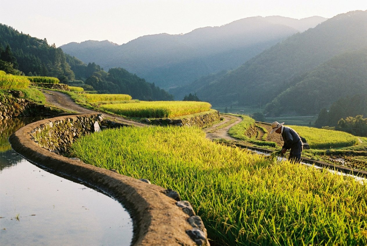 Rice terraces in rural Japan, referenced in the featured article